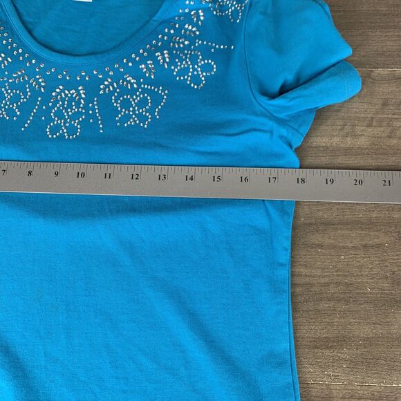 Christopher & Banks Women's Top Size Small Embellished Shirt Short Sleeve Blue - Picture 10 of 11
